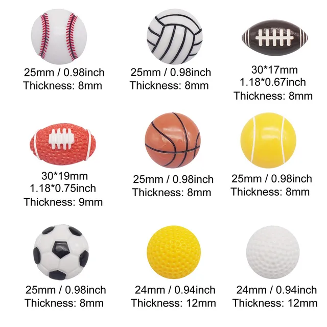 9PCS Flatback Resin Sports Ball Cabochon Rugby Basketball Football Volleyball Golf Tennis Cameo Jewelry Accessory Decor 5