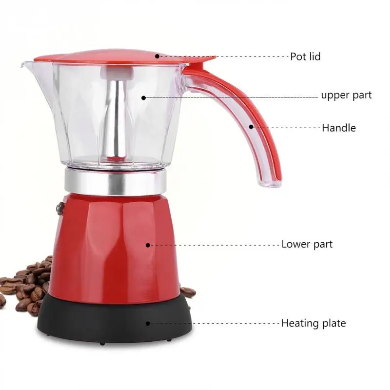  Yosoo 480w 220v 300ml/6 Cups Coffee Maker Electric Coffee Maker  Cups Electric Detachable Home Kitchen Moka Coffee Maker Pot: Home & Kitchen