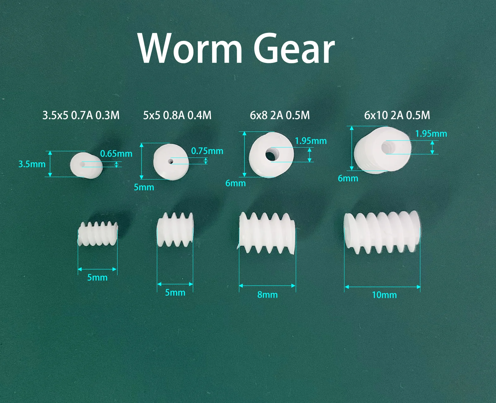 Worm Gear 3.5*5mm 0.3M / 5x5mm 0.8A 0.4M / 6x6mm 6x8mm 6x10mm 0.5M 2A 7.5x10mm 0.8M Toy Models Transmission Helical Gear 10PCS motor gear transmission gear