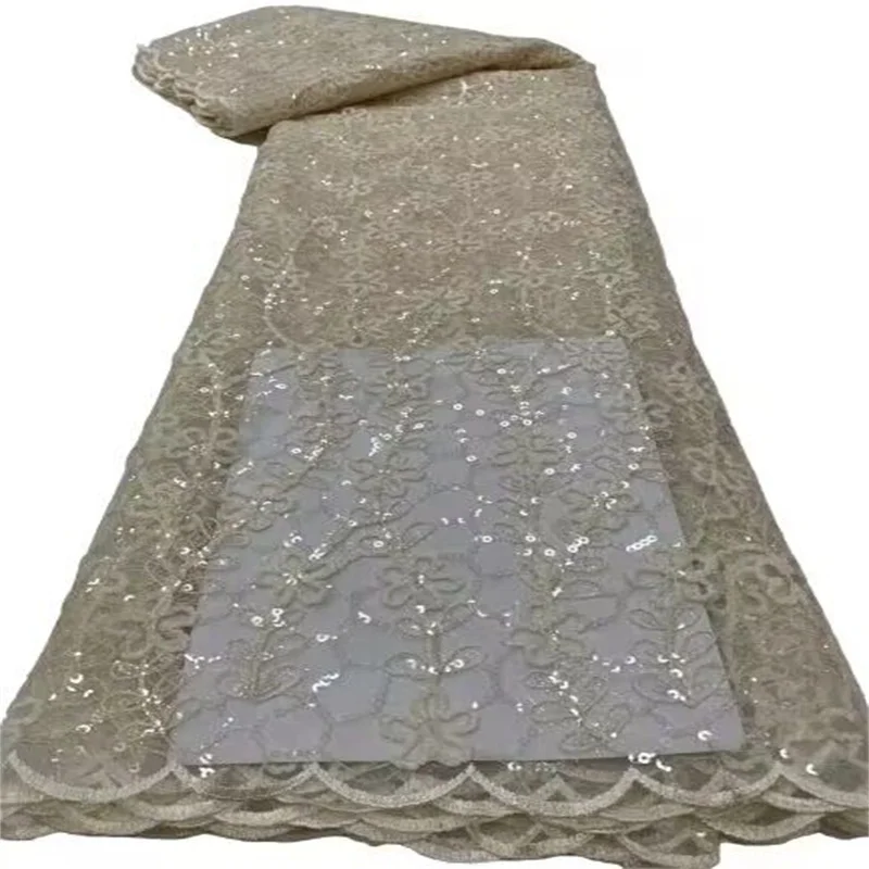 

Latest 3D Lace French Mesh Sequins Lace Fabric Embroidery Soft Tulle Lace Material African Lace Fabric For Nigerian Party Dress