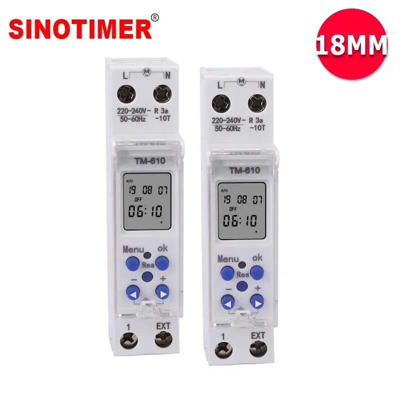 Temporizador de pantalla Digital de 220V, temporizador de carril Din programable en 24 horas, relé de interruptor, temporizador de módulo único, 18mm de espesor con disparador externo