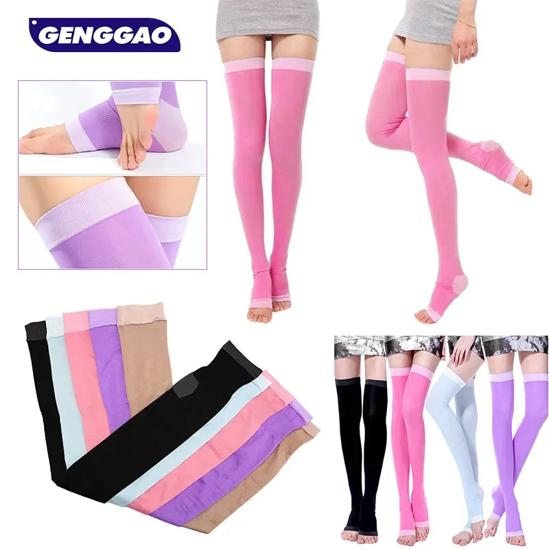Leg Compression Sleeves 1 Pair Women Compression Socks Slim Sleeping Leg Warmer Burn Fat Thin for Varicose Veins Edema Flight