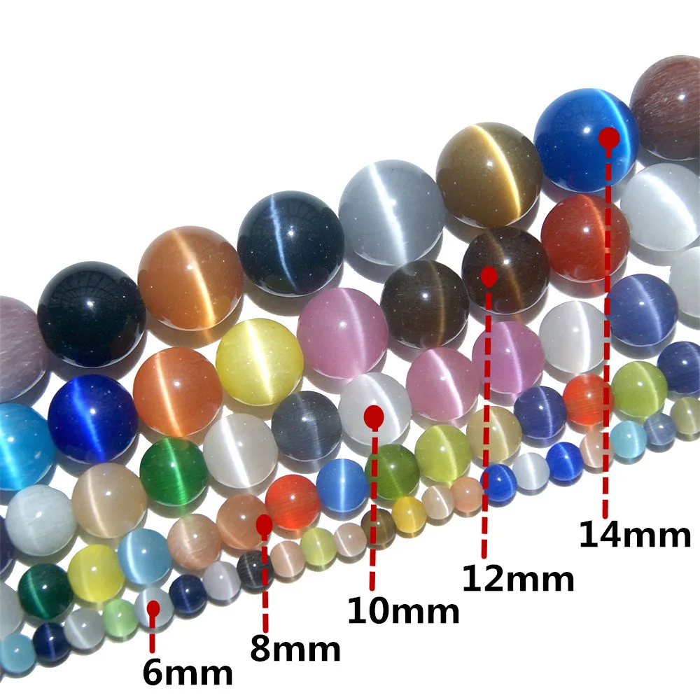 

Round Beads for Jewelry Making Charms Opal Cat Eye Stone 4-14mm White Pink Moonstone String Women Diy Gift Accessories 38cm