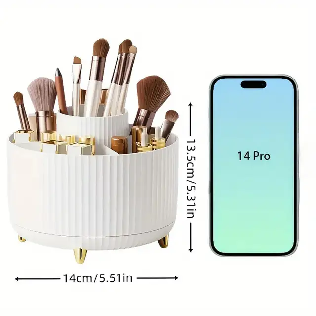 360 °   Organisateur de maquillage rotatif – 1 rangement de cosmétiques en plastique avec 5 compartiments – Support multifonctionnel pour pinceaux 2