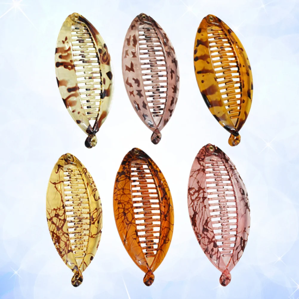 

6pcs Fashionable Banana Hair Clip Ponytail Holder Clip Strong Tension Fish Shape Grips Clamp Clip(Assorted Color)