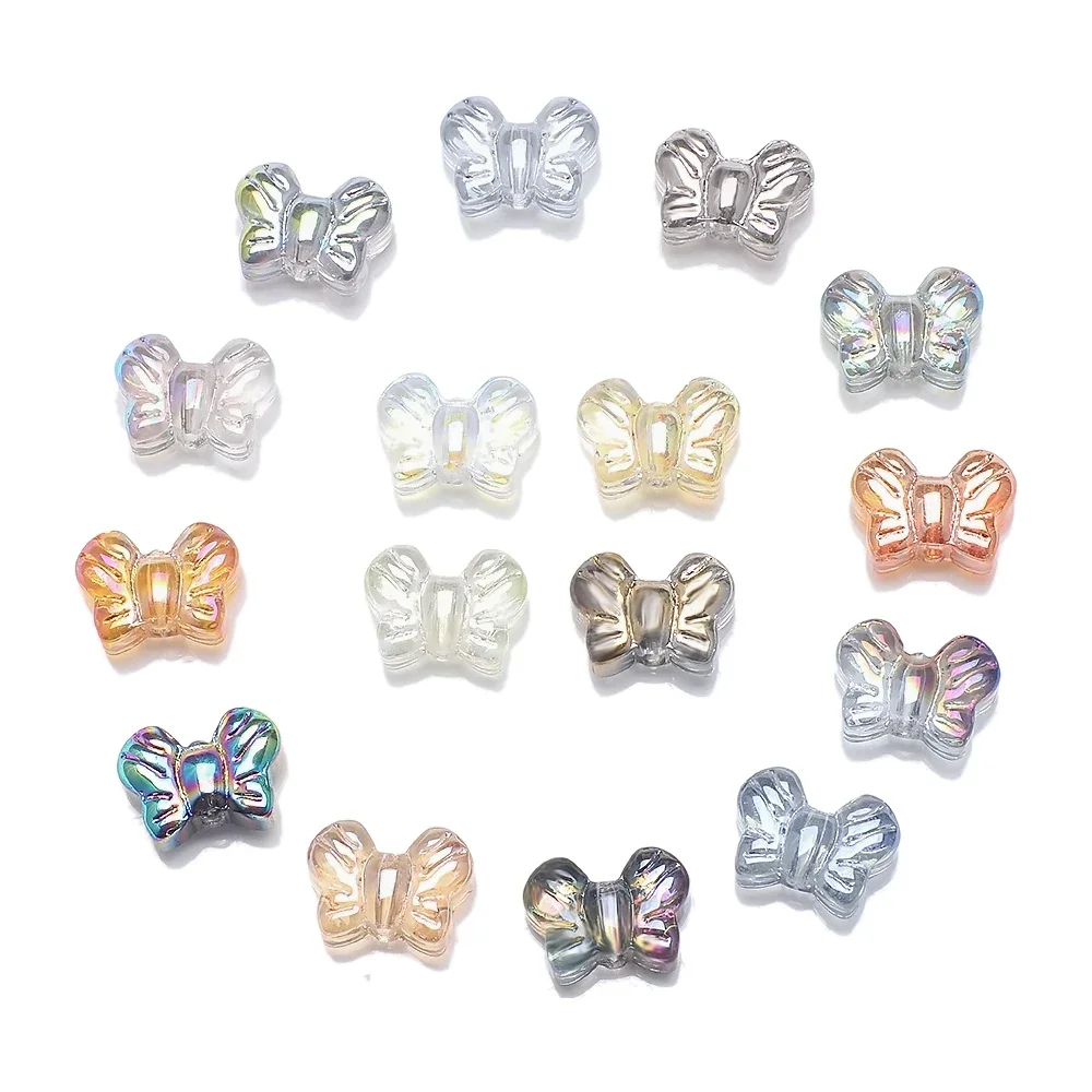 20개/세트 11x15mm 크리스탈 유리 비즈 펜던트 나비 리본 모양 공예품 DIY 주얼리 귀걸이 의류 액세서리 제작용