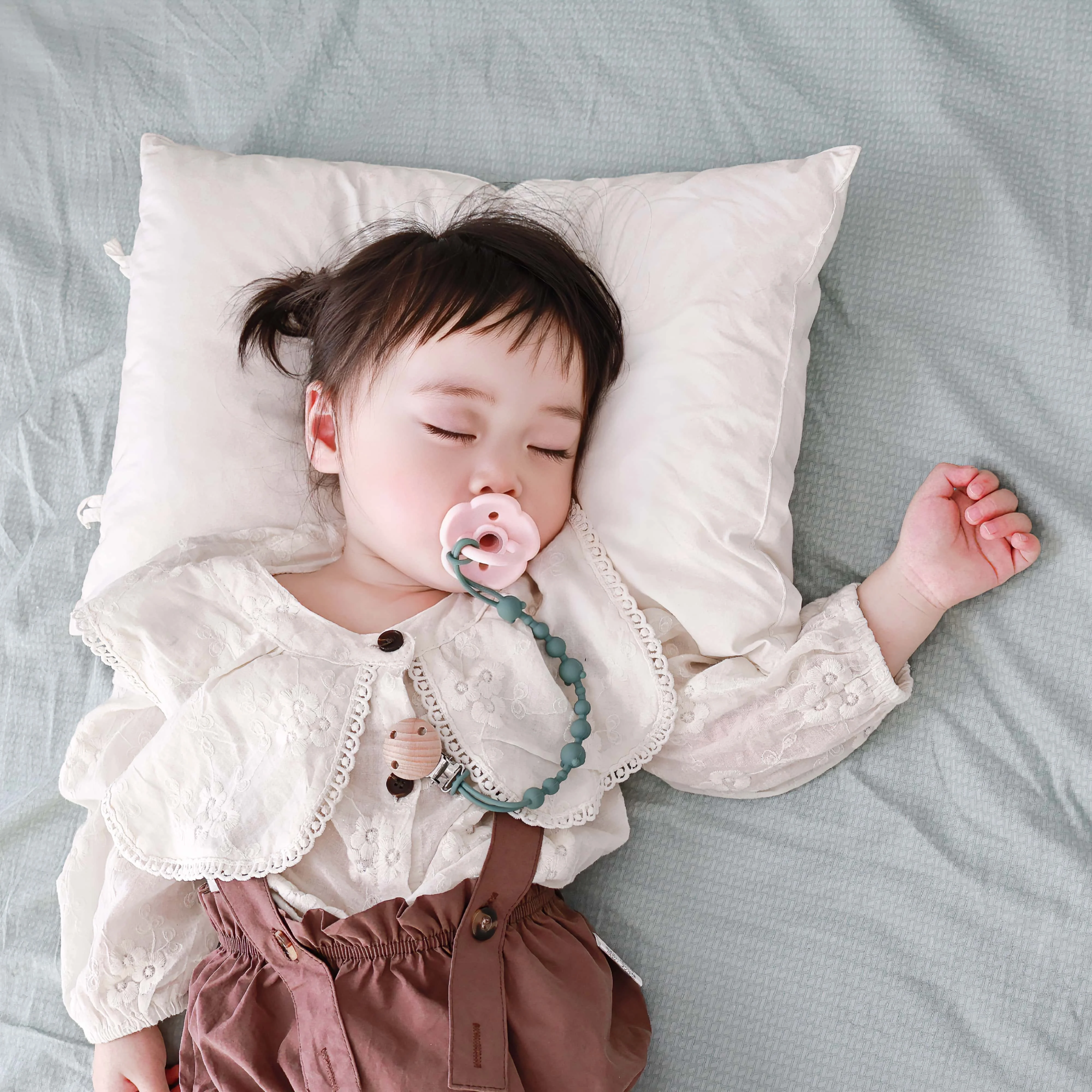 Teething Toys 1/4PCS Beech Wood Chew Bead Pacifier Clip Fake Chain Frame Baby Chew