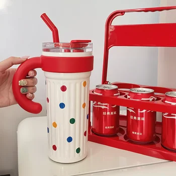 30oz Insulated Tumbler With Handle And Lid Straws, Stainless Steel Travel Coffee Cup Holder Friendly, Metal Water Bottle Keeps D 1