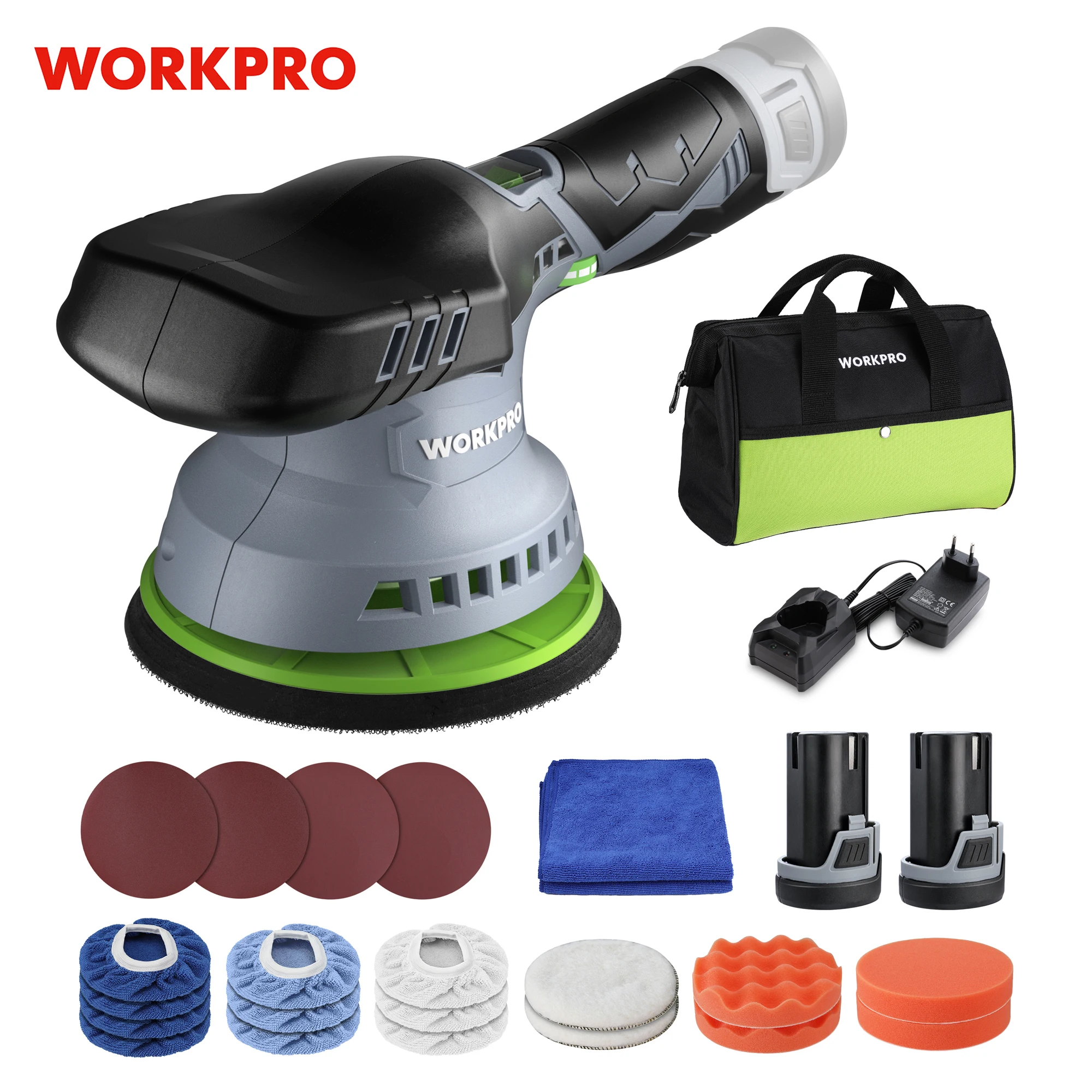 WORKPRO Cordless Car Polisher 12V Wireless DA Car Polishing Machine 8 Speed  Dual Action Buffer Free 2.0Ah Lithium Battery