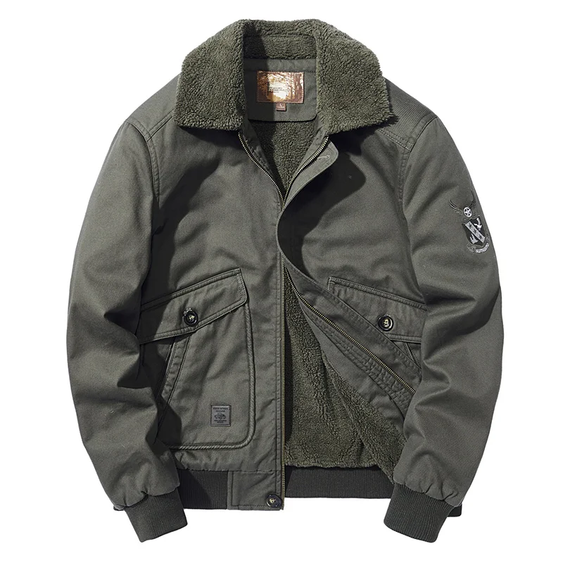

Bomber Jacket Men Warm Thicken Fleece Winter Retro Military Men's Air Force Jackets Casual American Lapel Collar Padded Coats