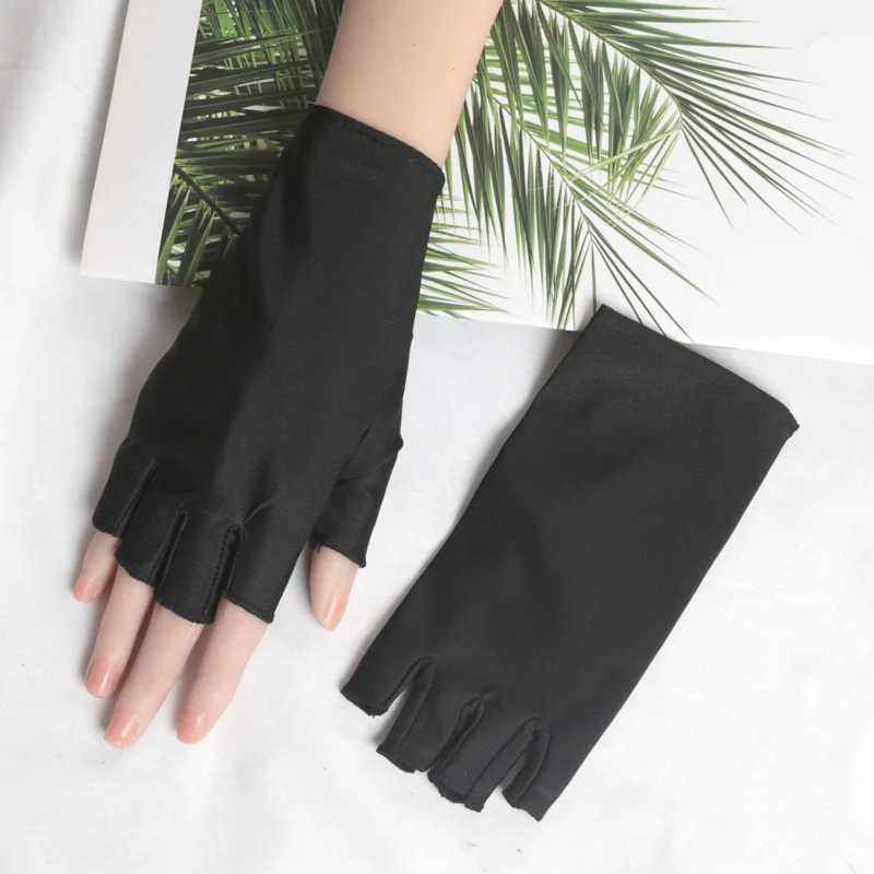 1 Pair Black Summer Half Fingers Gloves Breathable Thin Semi-Finger Driving Women Sunscreen Fingerless Elasticity Work Mittens