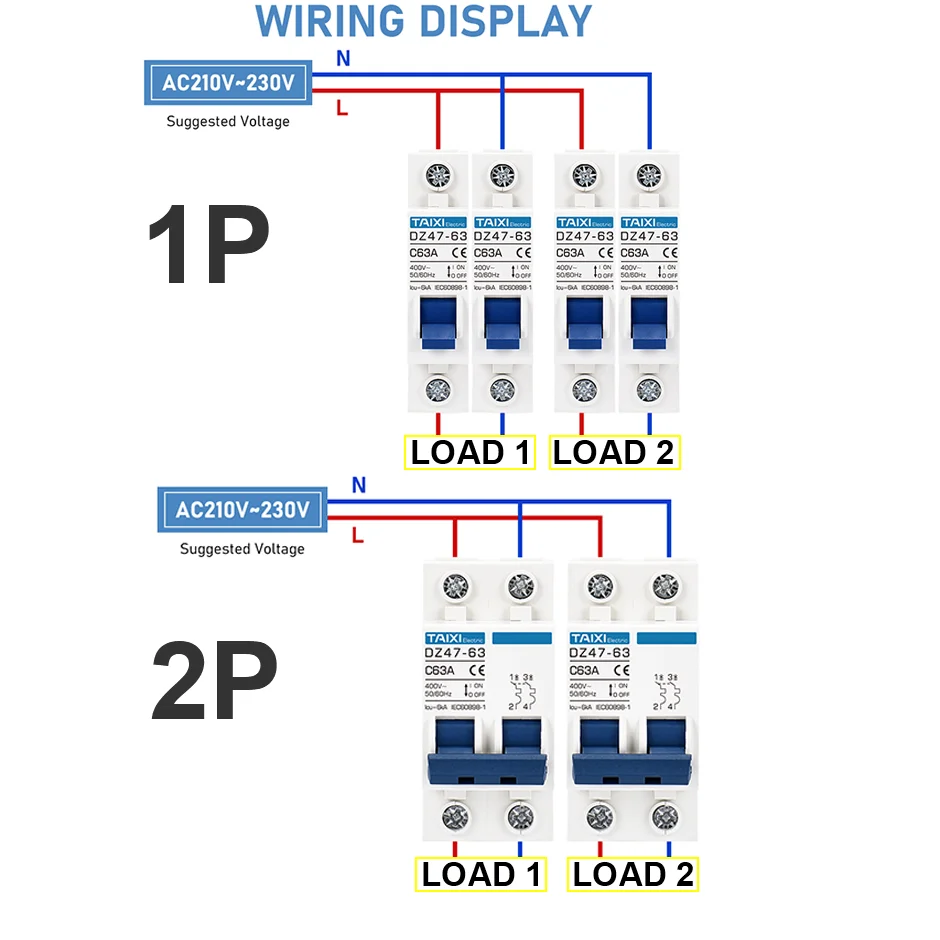 Circuit Breaker AC Circuit breaker MCB DZ47 6A 10A 16A 20A 25A 32A 40A 50A 63A 220V Circuit Overload Disconnect Short Protection