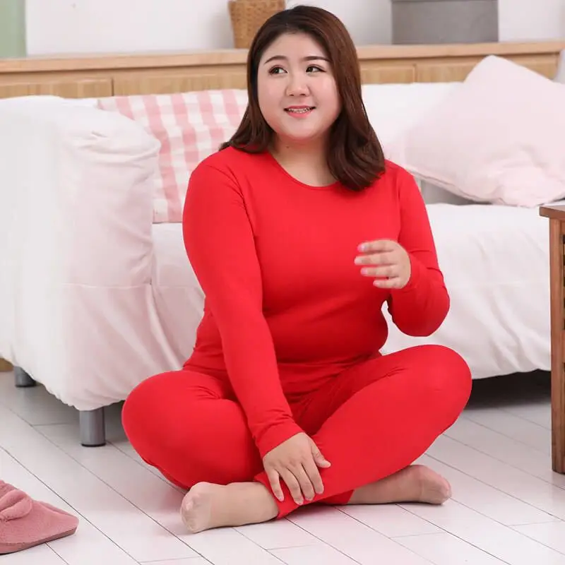 Plus Size Thermal Set Women Long Johns Set Solid Warm Thermal Underwear Thermo Long Sleeve Pants Pajamas Winter Home Clothes