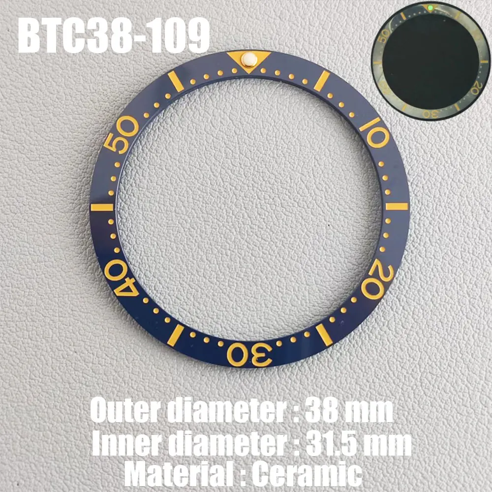Luminous Ceramic Watch Bezel Insert - 38mm Flat Design