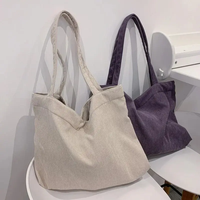 Women's Corduroy Totes Bags 2023 opper Handbags Girls Zi Multi-Functional e Bag ular External Material ABS