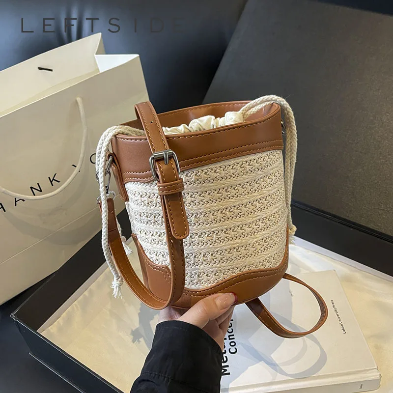 

LEFTSIDE мини соломенные сумки на плечо для женщин 2024 Y2K модные летние сумки на плечо сумки и кошельки плетеная пляжная сумка через плечо