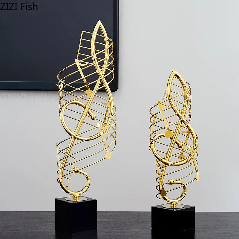 

Golden Musical Symbols Crafts Black Crystal/marble Base Statue Ornaments Desk Decoration Gold Plated Sculpture Modern Home Decor