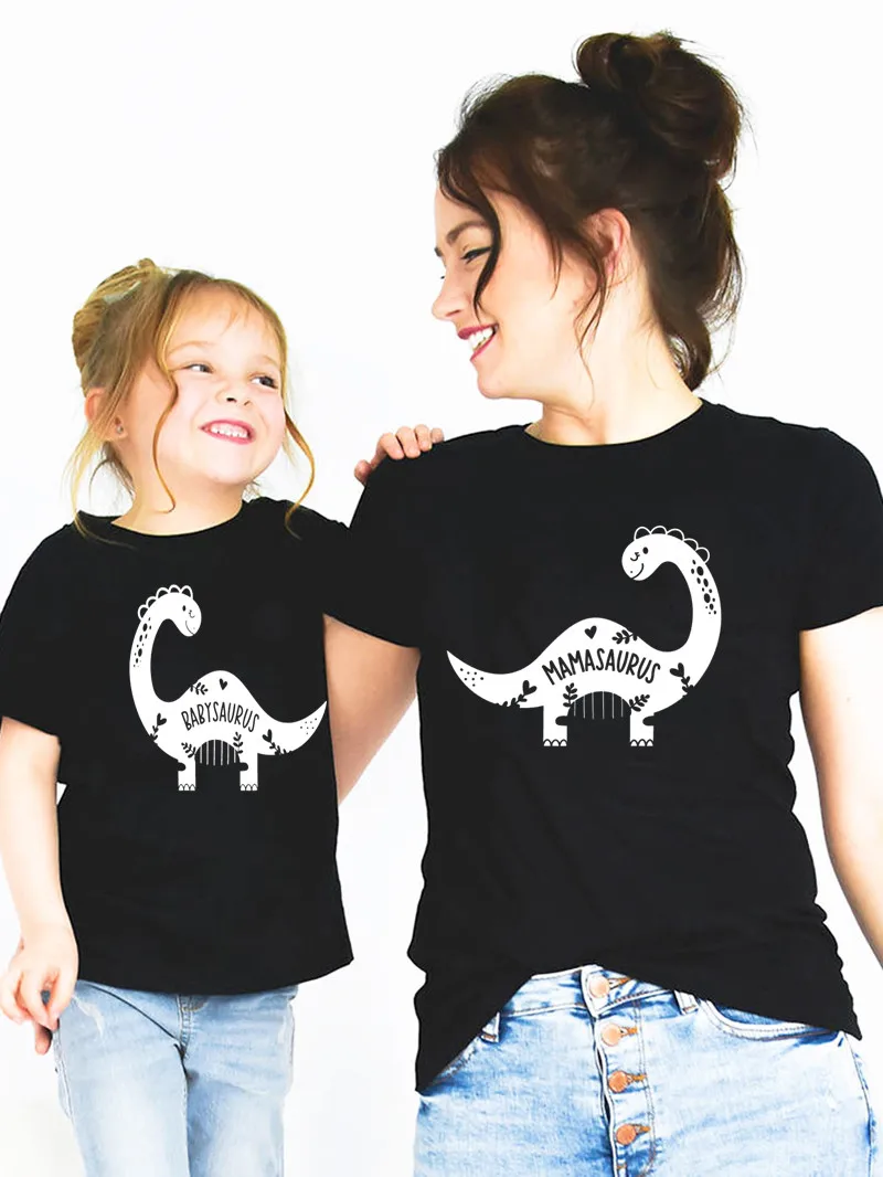 Dinosaur Mama Mini Family Matching Outfits T-shirt Women Besties Mother Daughter Me Tops Girl Mommy Baby Clothes Mommy Tee