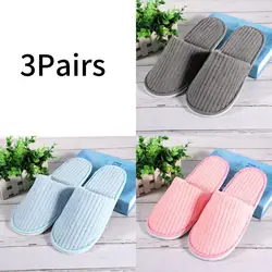 Luxurious Non-Slip Indoor Hotel Slippers - Set of 3 Pairs - One Size (Mix color 4)