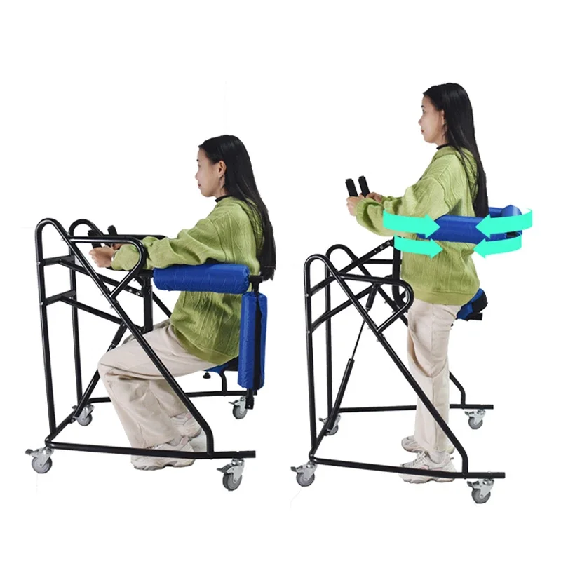 Hemiplegia Walker Stand Frame with Seat Wheel Rehabilitation Device Folding Height Adjustable Lower Limb Disabled 6