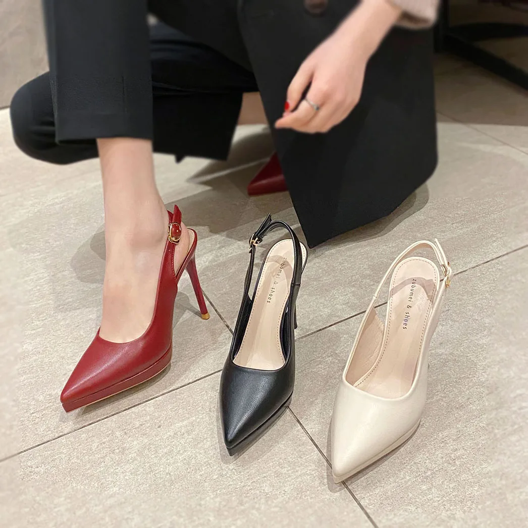 

Spring and Autumn Shallow Mouth Shoes Sexy Pointed Back Buckle High Heel Shoes Summer Sandals Slim Heels Simple Temperament Shoe