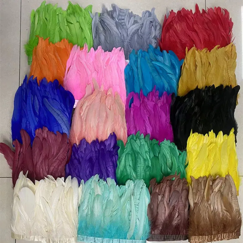 2Meter Colorful Rooster Feathers Trim Ribbon on Tape for DIY Crafts Trimmings Sewing Carnival Decoration