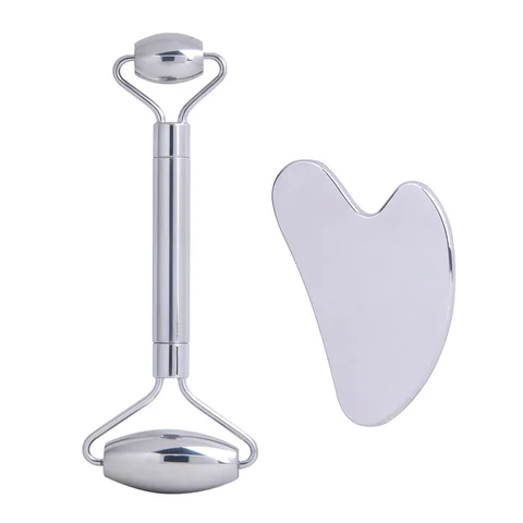 Steel Scraper Facial Massage Gua Sha Tool Face Lift Anti-Aging Skin Tightening Cooling Metal Contour Reduce Puffiness