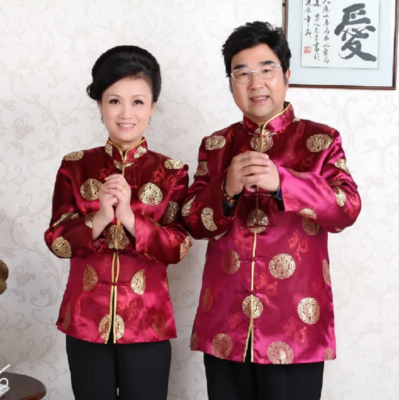 Tang Suit Chinese Traditional Satin Jacket Men Women Costume New Year Clothes Hanfu Birthday Party Style Casual Coat