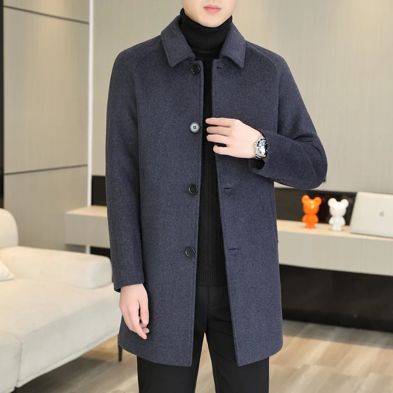 High Quality Fashion Single Sided Coat for Autumn/Winter 2022 New 50 Wool Men's Single Breasted Medium Long Wool Coat  M-4XL 3