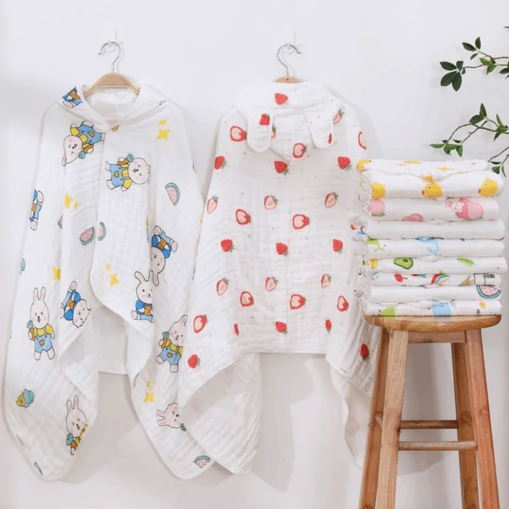 Cloak Cotton Hooded Cape Towels Rabbit Bear Cartoon Blanket Wrap Soft Cute Sleepwear Bathrobe