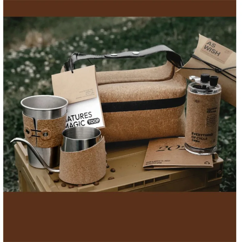 Wood grain tea set bag, outdoor picnic coffee set storage bag, portable lunch box, lunch box storage bag 3