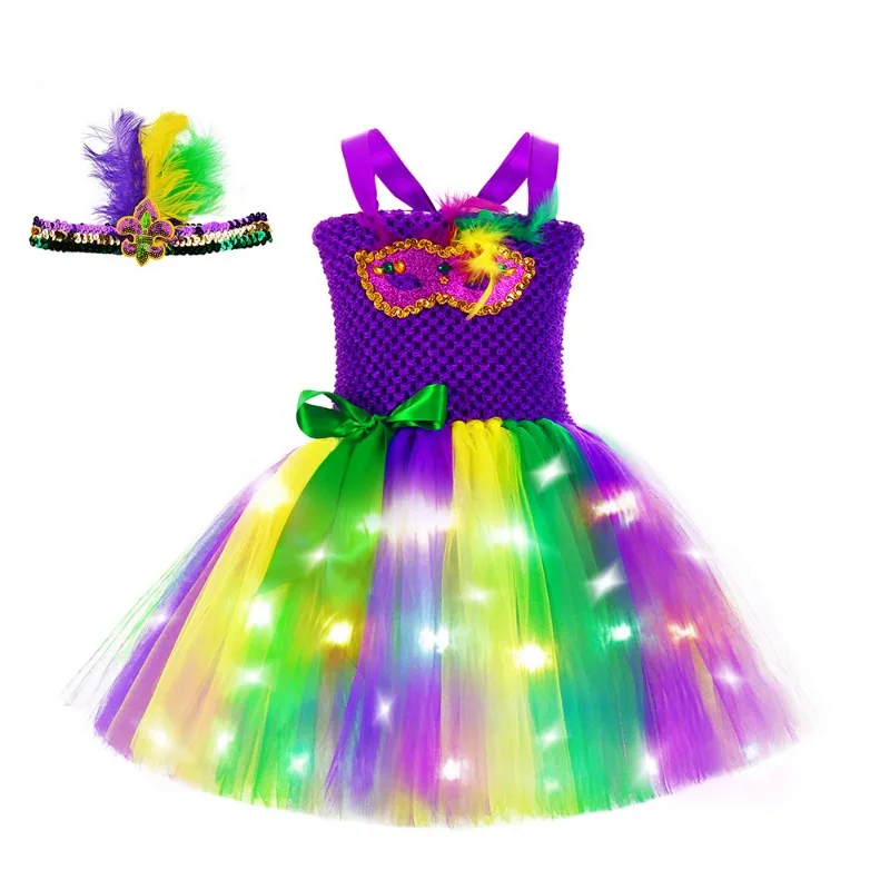 

Mardi Gras Tutu Dress for Girls Carnival Festival Holiday Party Costume Purple Green Yellow Tulle Dresses for Kids Fancy Clothes