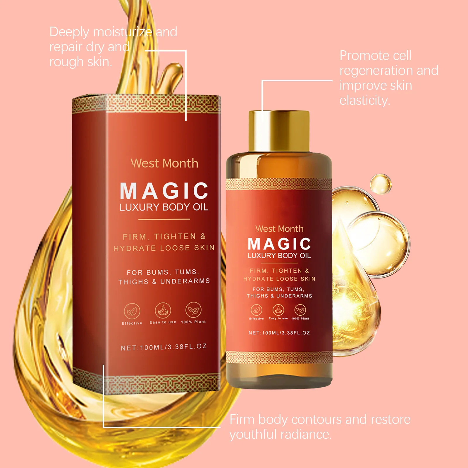 Firming Body Oil for Glowing Skin Repair Smooth Anti Cellulite Lifting Tighten Lightening Improve Dry Moisturizing Massage Care