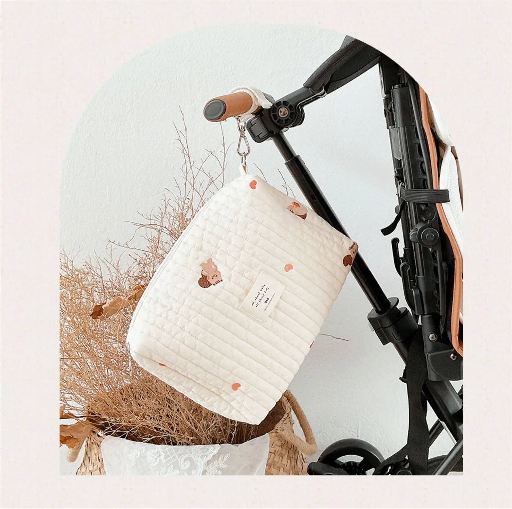 Cotton Diaper Bag Embroidery Mommy Baby Bag Stroller Storage Hanging  Organizer Bag Korea Cute Bottle Multi-functional Package - AliExpress