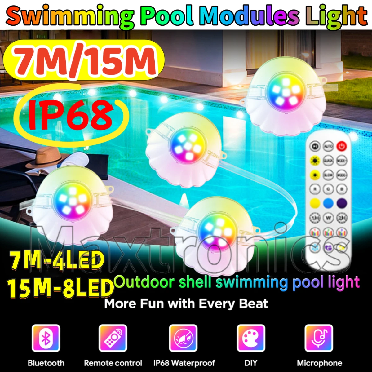 7M/15M RGB 수영장 수중 조명 블루투스/WIFI 앱 및 원격 방수 음악 동기화 타이머 파티 휴일 모듈 조명