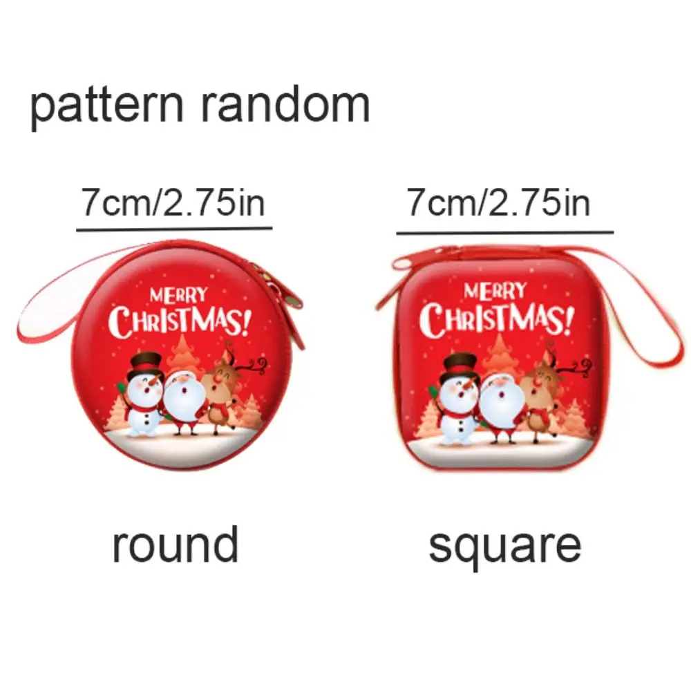 Merry Christmas Ornament Cute Tinplate Coin Purse Mini Wallet Keyrings Red Round Shape Pocket Bags Snowman Elk Santa Claus