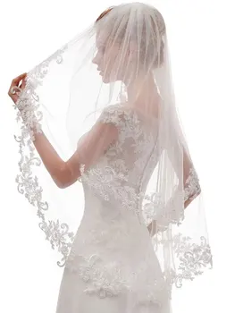 Women's Short 2 Tier 60/80 cm Lace Wedding Bridal Veil With Comb Two Layers Bride Veils