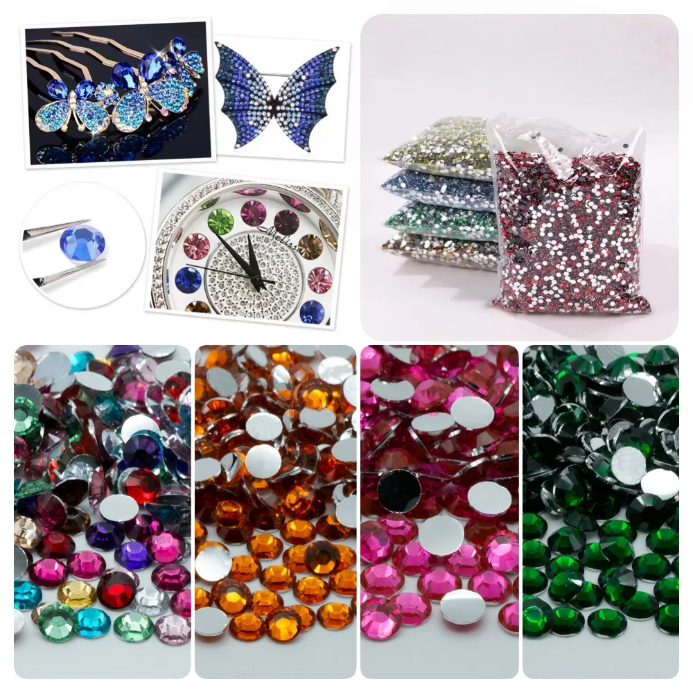 Großpackung 2-6mm Harz-Strasssteine ohne Hotfix, Großhandel, flache Rückseite, Kunststoffkristalle, Nagel-DIY-Glitzer, Strass-Steine