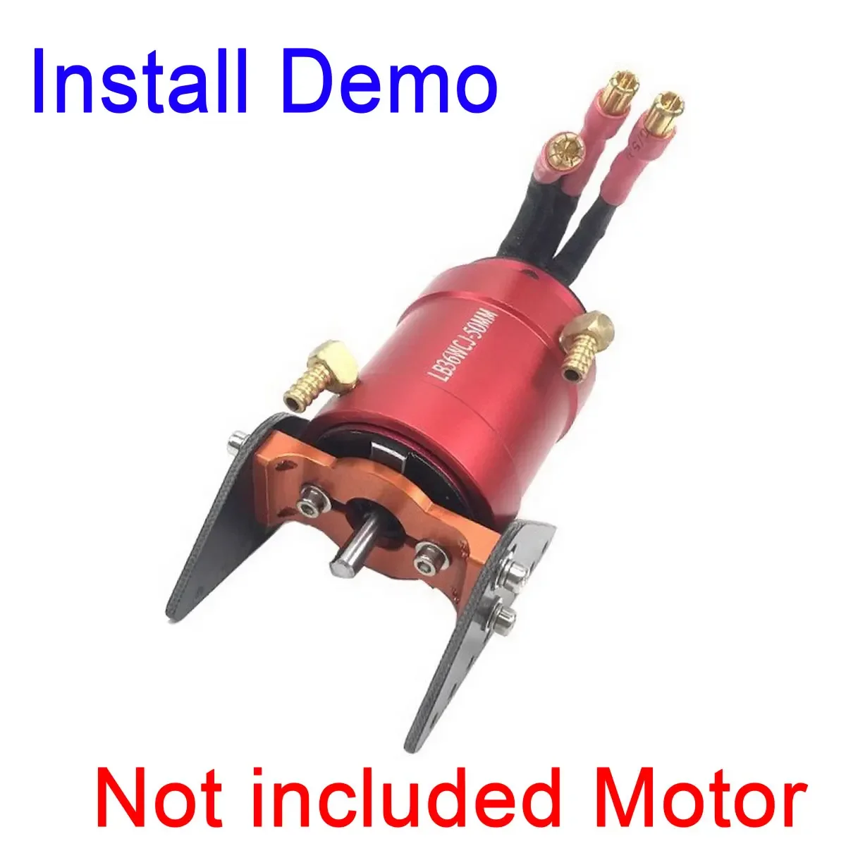 Support de moteur pour bateau RC 36mm en métal, refroidi par eau, avec tuyaux et raccords visibles.