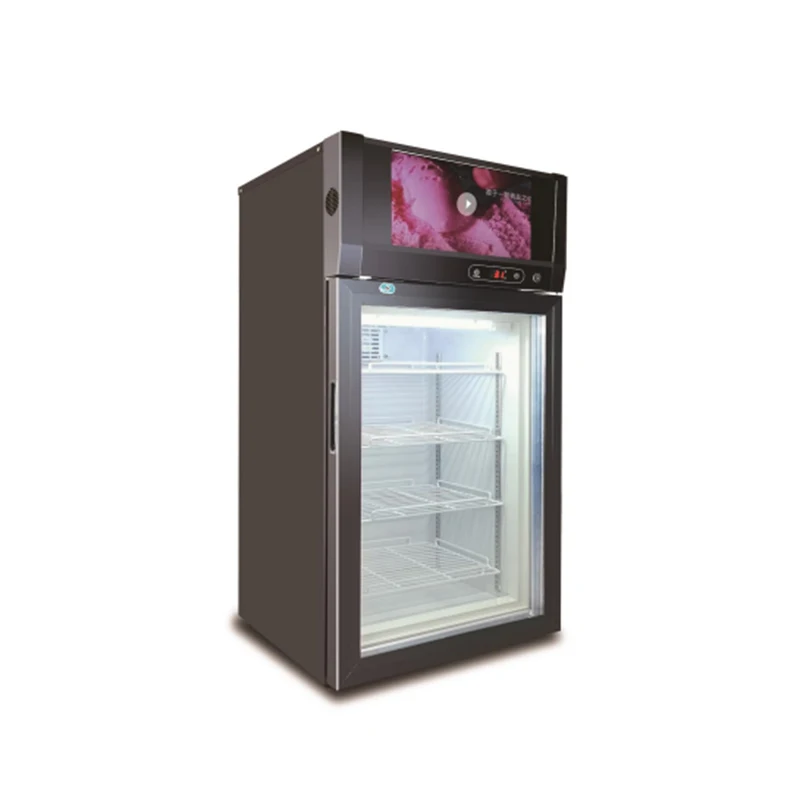mini table top ice cream popsicles small display freezer vertical fridge with lcd advertising screen