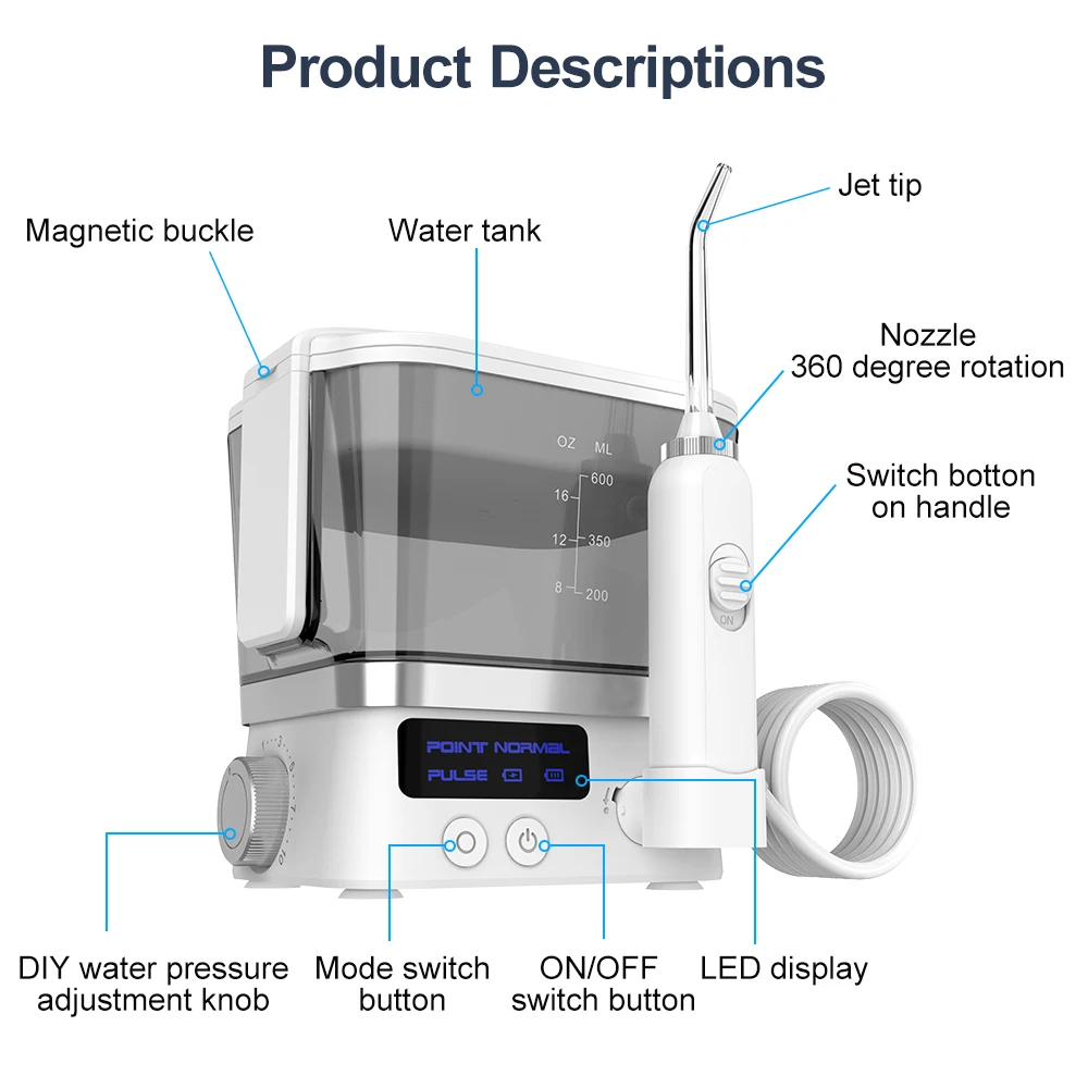 Oral Irrigator INSMART 600ML Electric Dental Water Flosser for Household Use Portable Tabletop Dental Floss Teeth for Homeuse