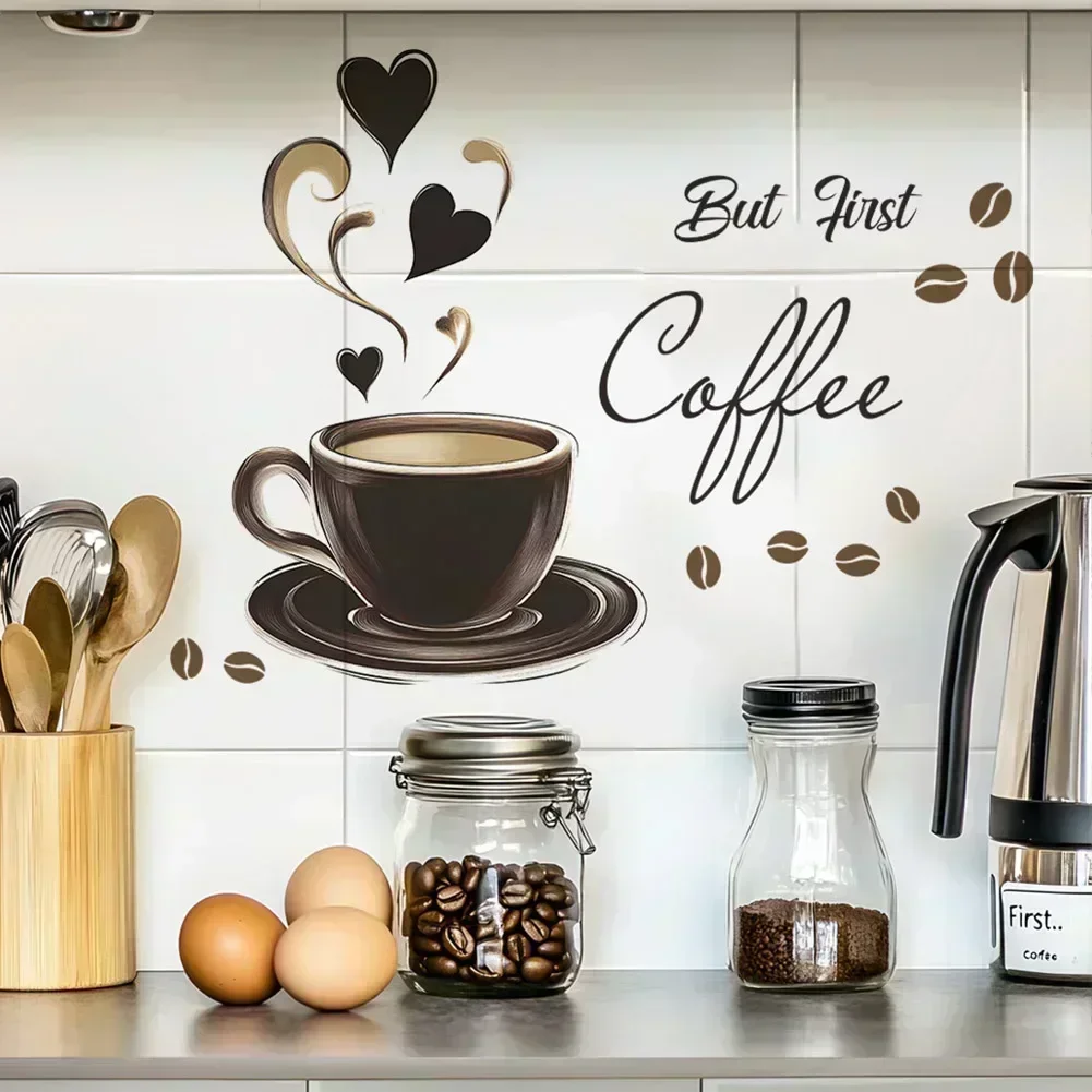 Coffee Nook Decor Brown Coffee Cup Wall Sticker Versatile Home Decor Item Playful Kitchen Versatile Home