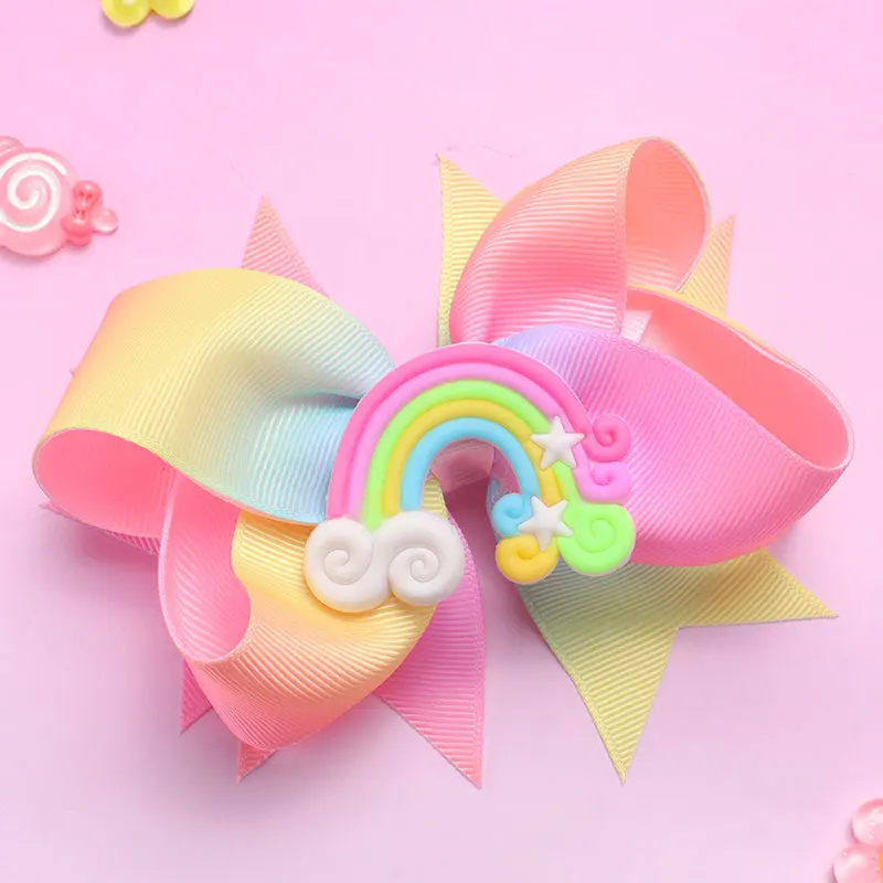 Cute Rainbow Ribbon Bows Hair Clips For Kids Handmade Bowknot Hairpin Sweet Bowknots Barrettes Hairgrip Hair Accessories