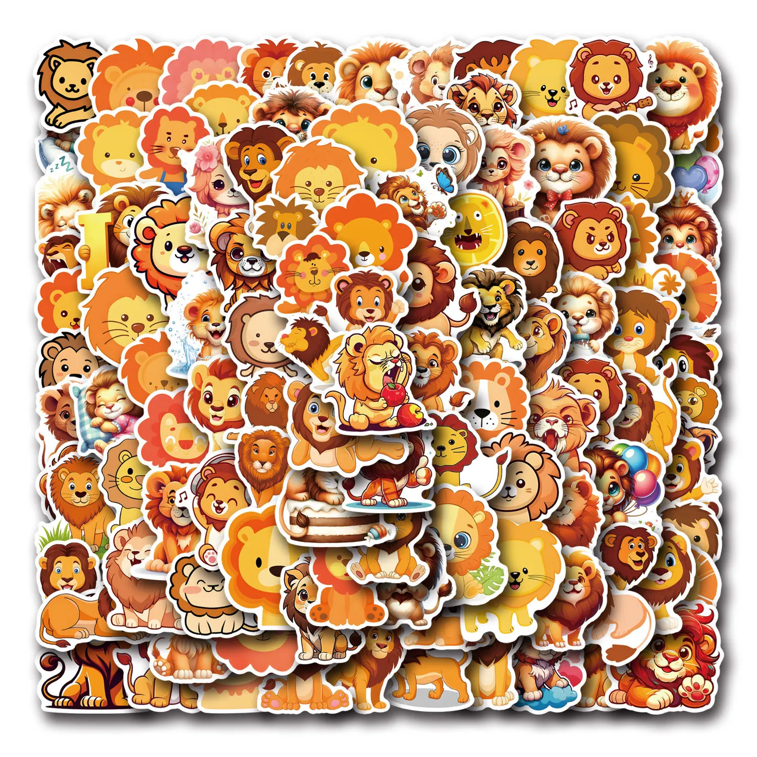 110PCS 사자 스티커 낙서 스티커 DIY 일기 전화 케이스 수제 스크랩북 미적 스티커
