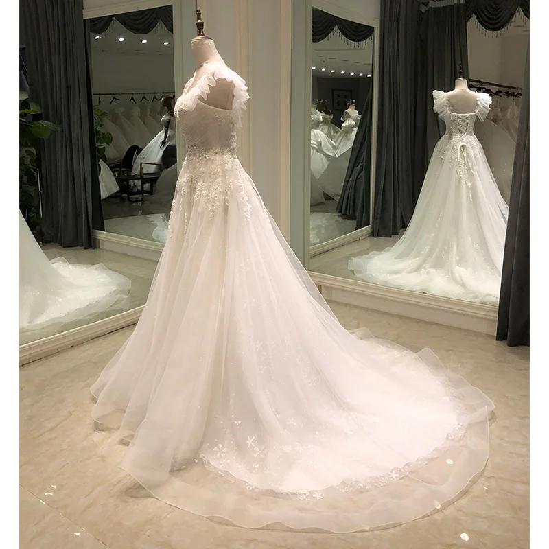 SL-9048 Customized Romantic V Neck Appliques Flowers A-Line Wedding Dress 2022 Luxury Beading Custom Princess Bridal Gown 3