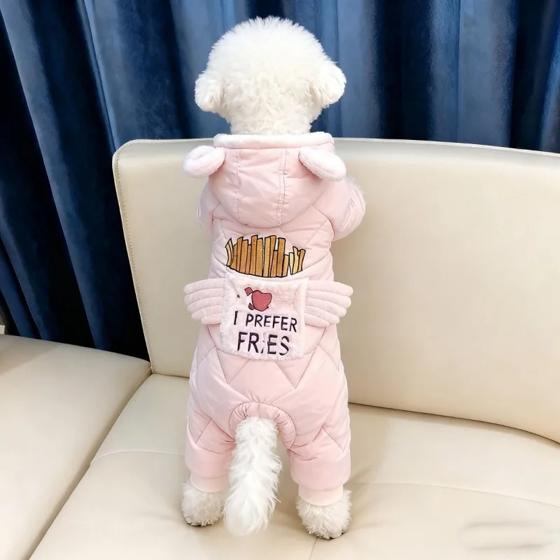 소형견용 두꺼운 플리스 4족 강아지 잠옷, 테디 비숑 슈나우저용 따뜻한 겨울 원지, 아늑한 전신 애완견 옷