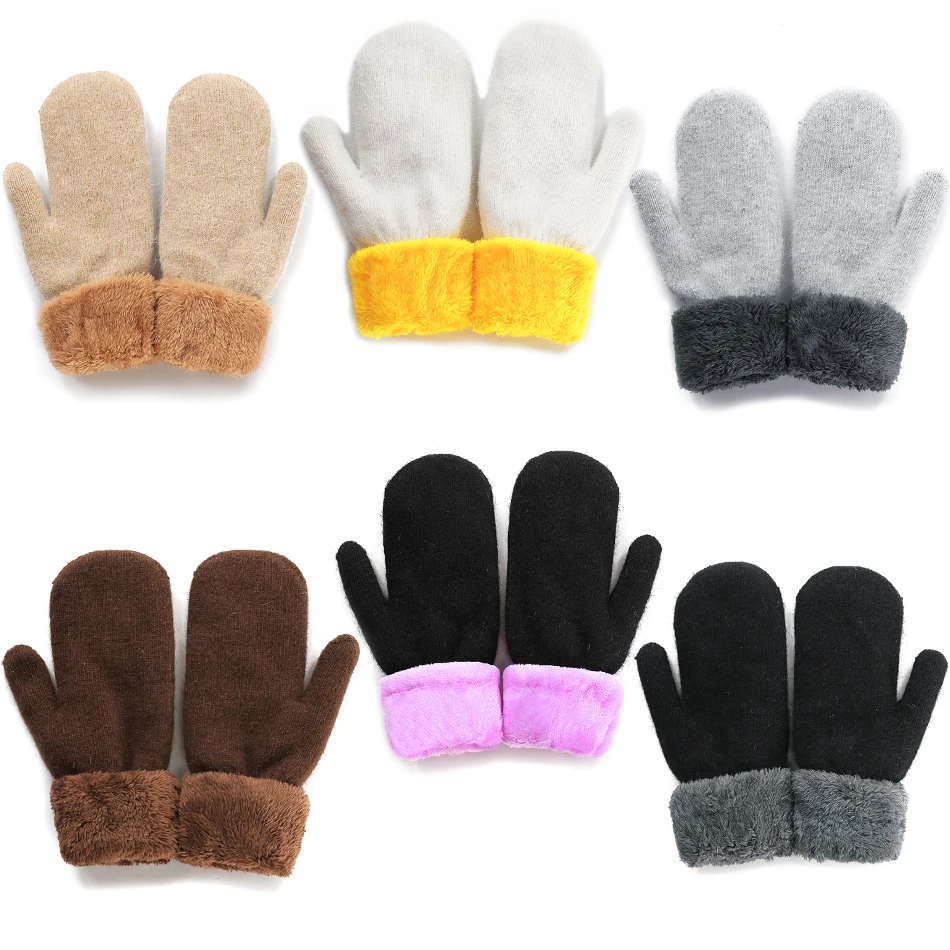 Children Plush Gloves Winter Boys and Girls Knitting Full Finger Mitten Kids Protection Hand Universal Warm Soft Femmale Guantes