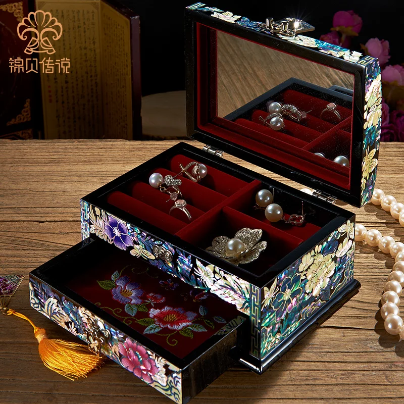 Mother-of-pearl Lacquer Jewelry Box Wooden European Style Vintage Earrings  Jewelry Hand Jewelry Storage Box Storage Boxes  Bins AliExpress