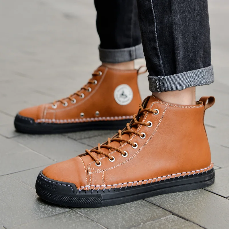 

Autumn and Winter Men's Martin Boots Casual Leather Boots British Style Non-slip Thick-soled High-top Outdoor Work Boots