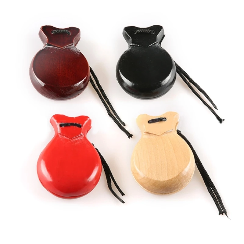2Pcs Traditional Castanet Wood Spanish Castanets Flamenco Dance Castanets String Hand Clapper Orff Music Instrument